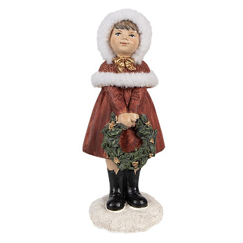 Dekorativní figurka děvčátka s vánočním věncem Clayre & Eef 6PR4948