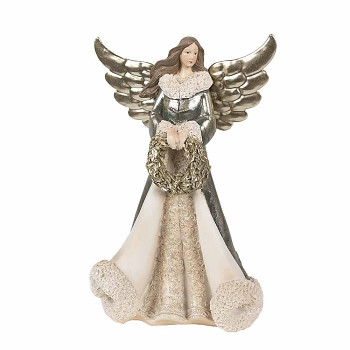 Dekorativní figurka anděla s vánočním věncem Clayre & Eef 6PR3958GG